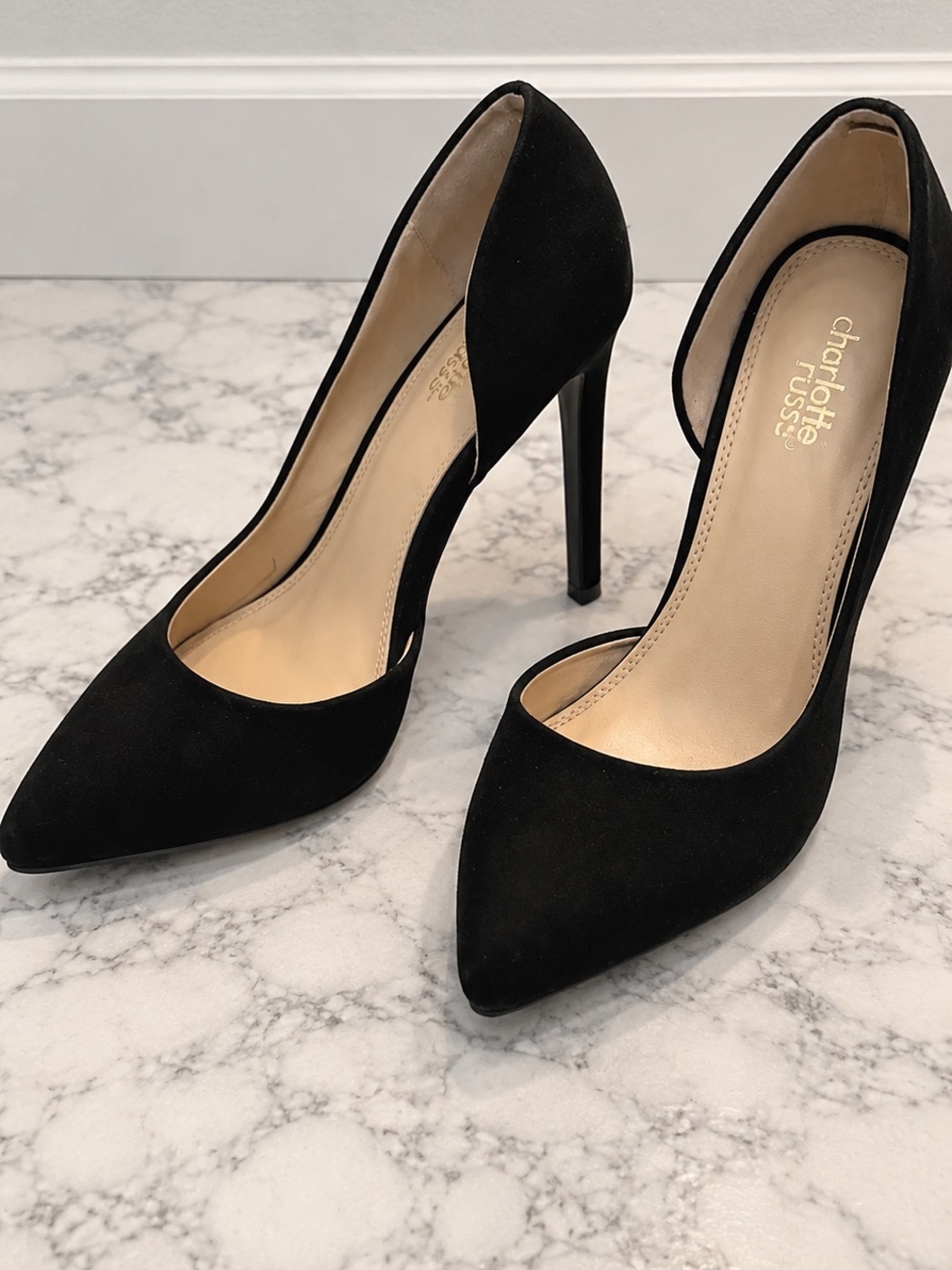 Charlotte Russe Black Pointed-Toe Suede D'Orsay Stiletto Heels